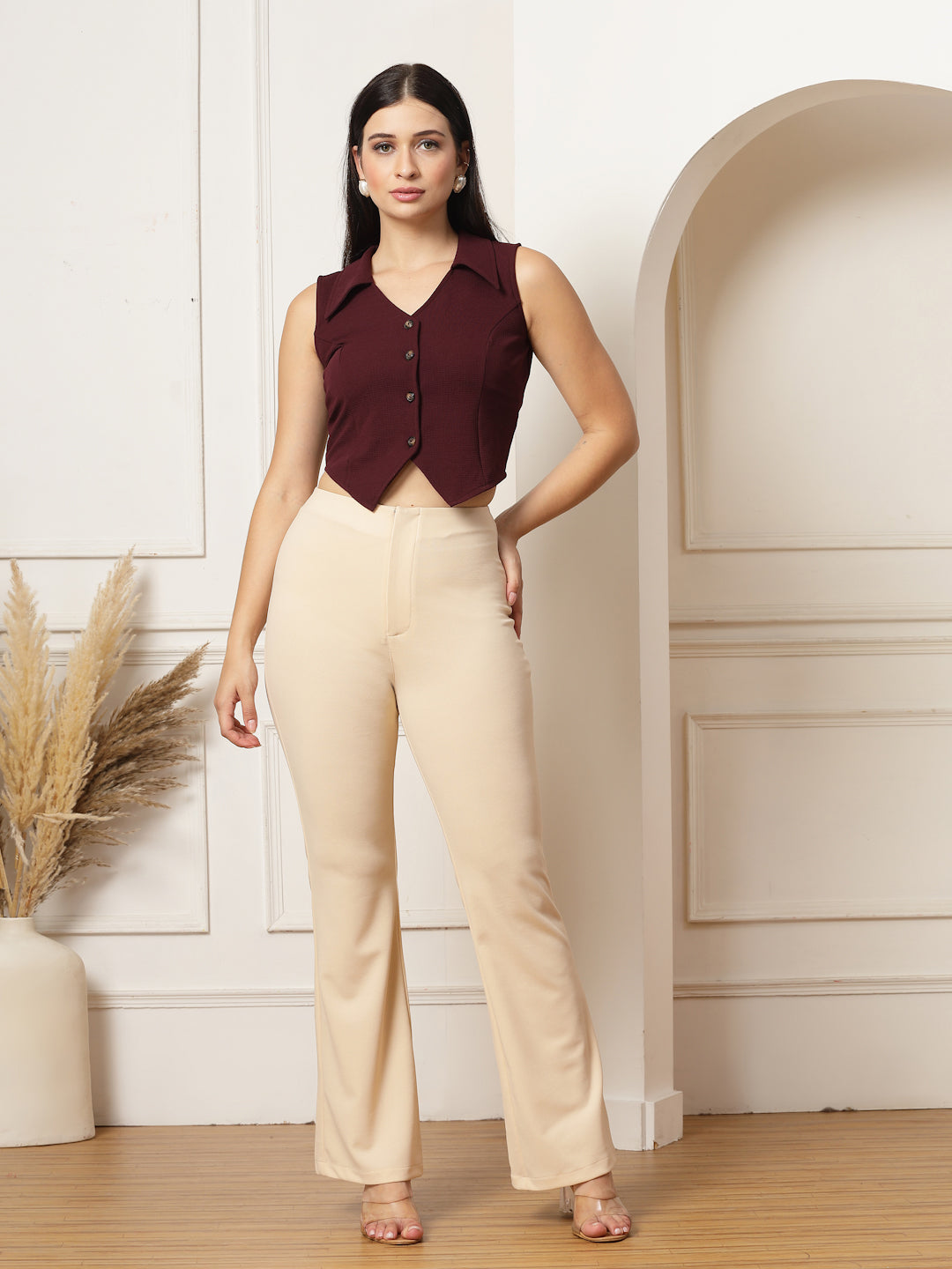 High-Rise Full Length Flared Trousers