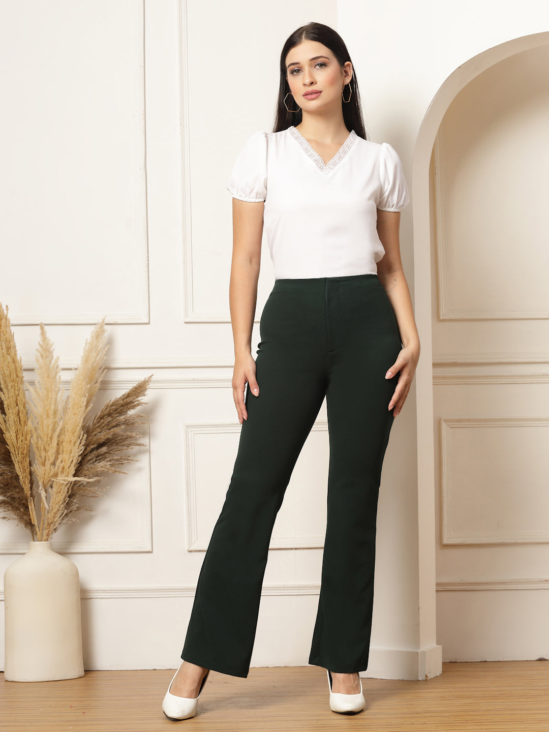 High-Rise Full Length Flared Trousers