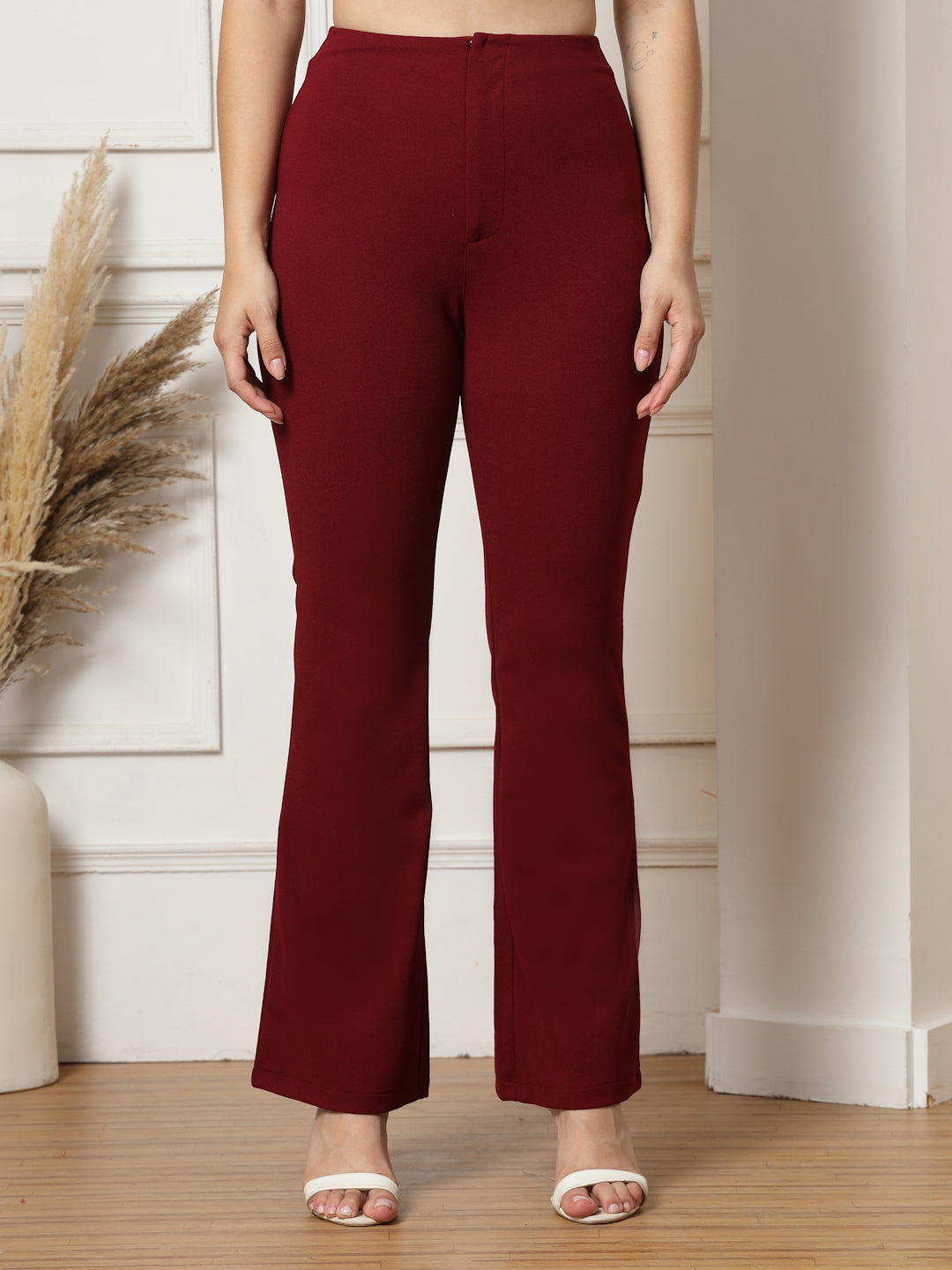 High-Rise Full Length Flared Trousers