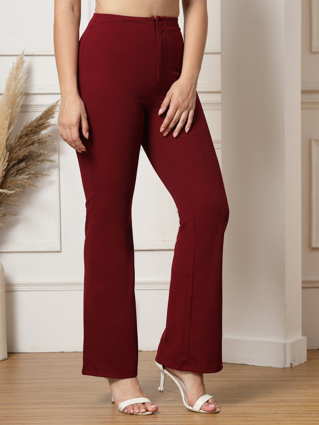 High-Rise Full Length Flared Trousers