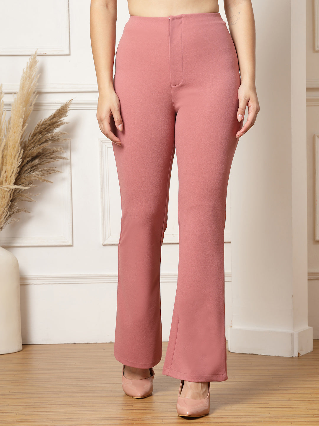 High-Rise Full Length Flared Trousers