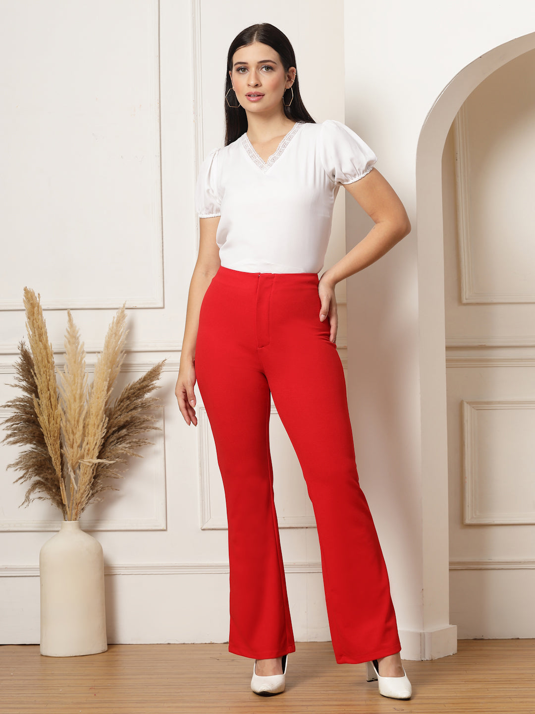 High-Rise Full Length Flared Trousers