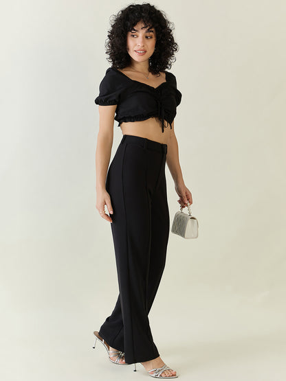 High-Rise Straight Leg Lycra Blend Trousers