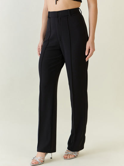 High-Rise Straight Leg Lycra Blend Trousers