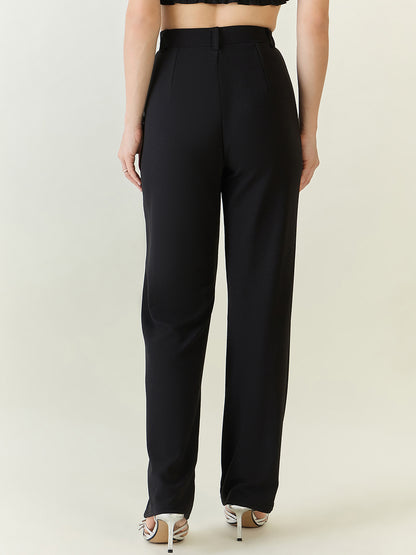 High-Rise Straight Leg Lycra Blend Trousers