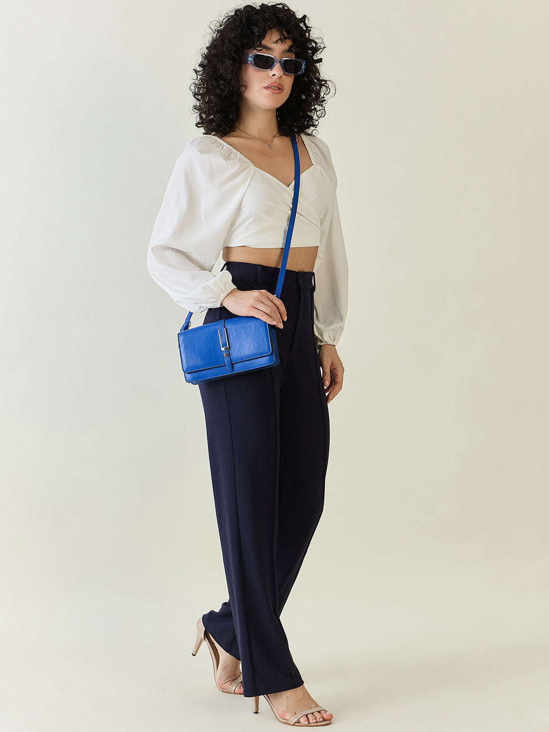 High-Rise Straight Leg Lycra Blend Trousers