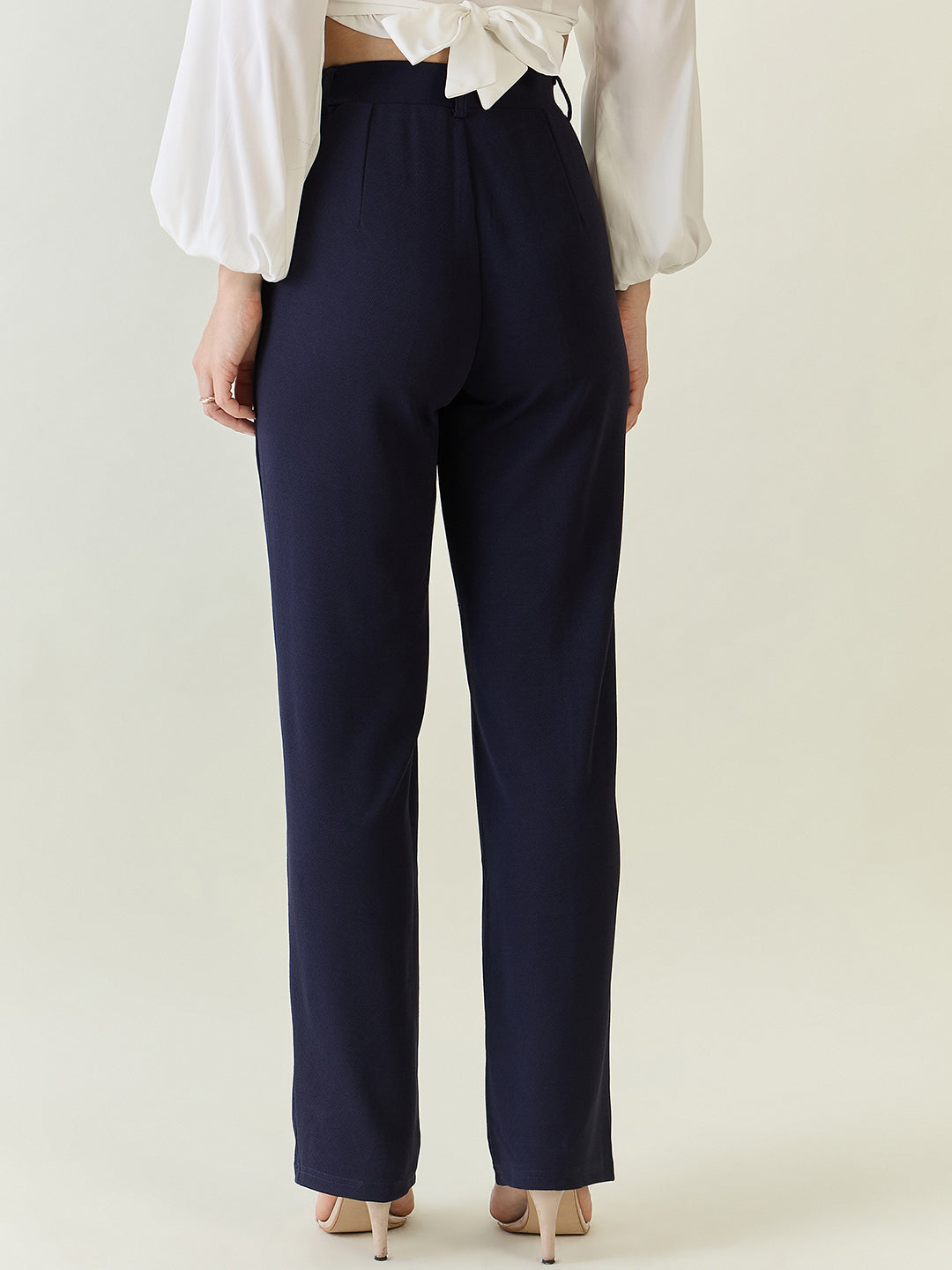 High-Rise Straight Leg Lycra Blend Trousers