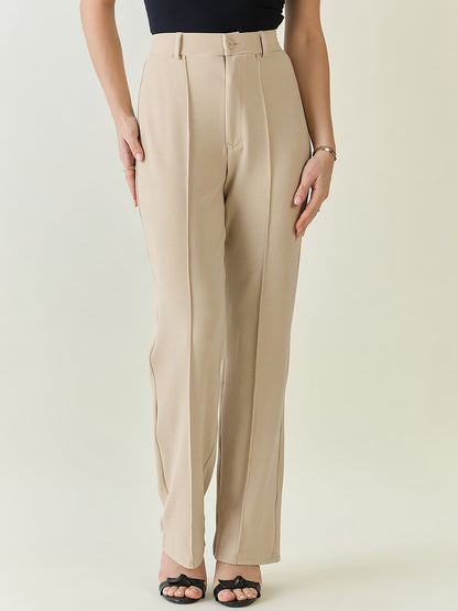 High-Rise Straight Leg Lycra Blend Trousers