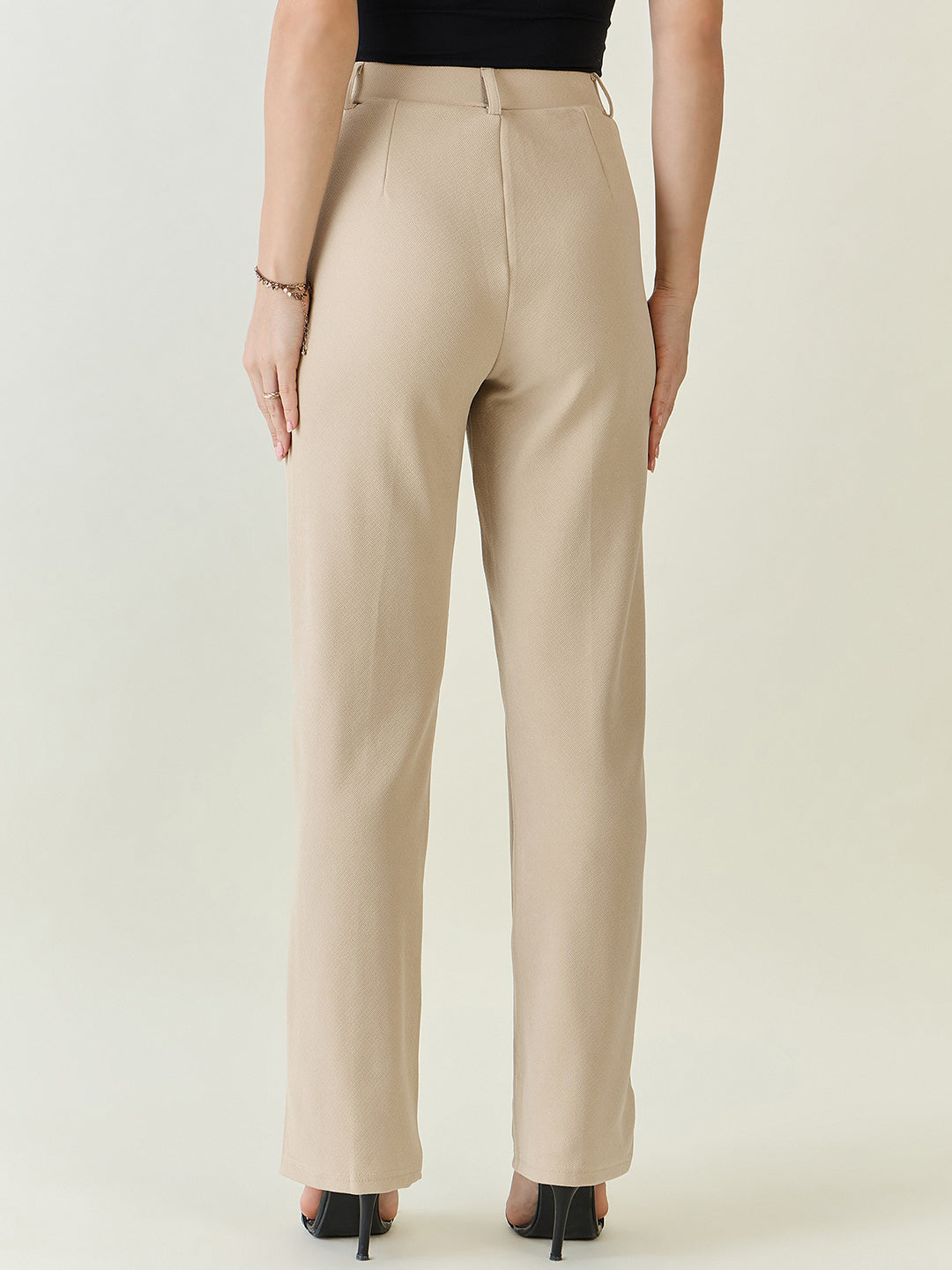 High-Rise Straight Leg Lycra Blend Trousers