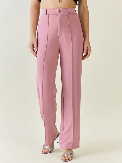 High-Rise Straight Leg Lycra Blend Trousers