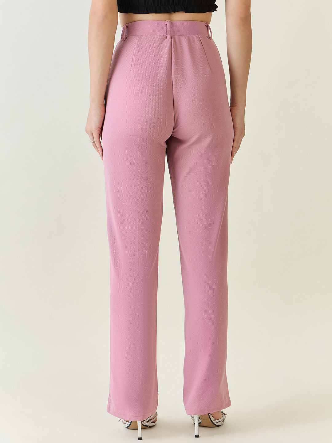 High-Rise Straight Leg Lycra Blend Trousers