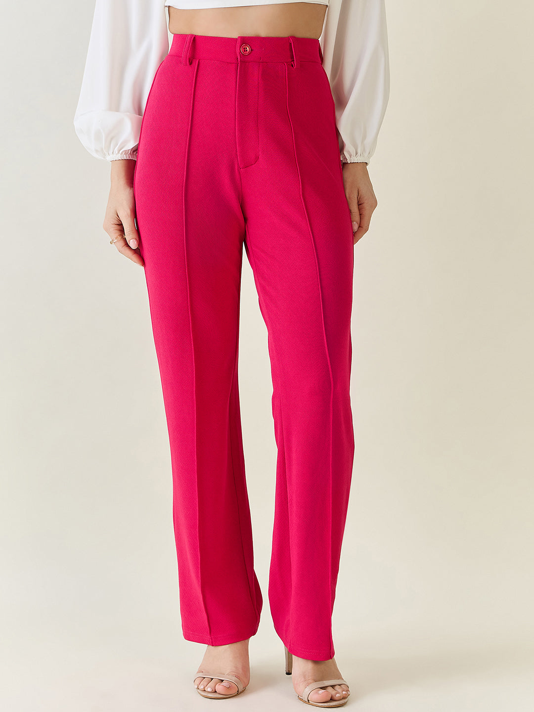 High-Rise Straight Leg Lycra Blend Trousers