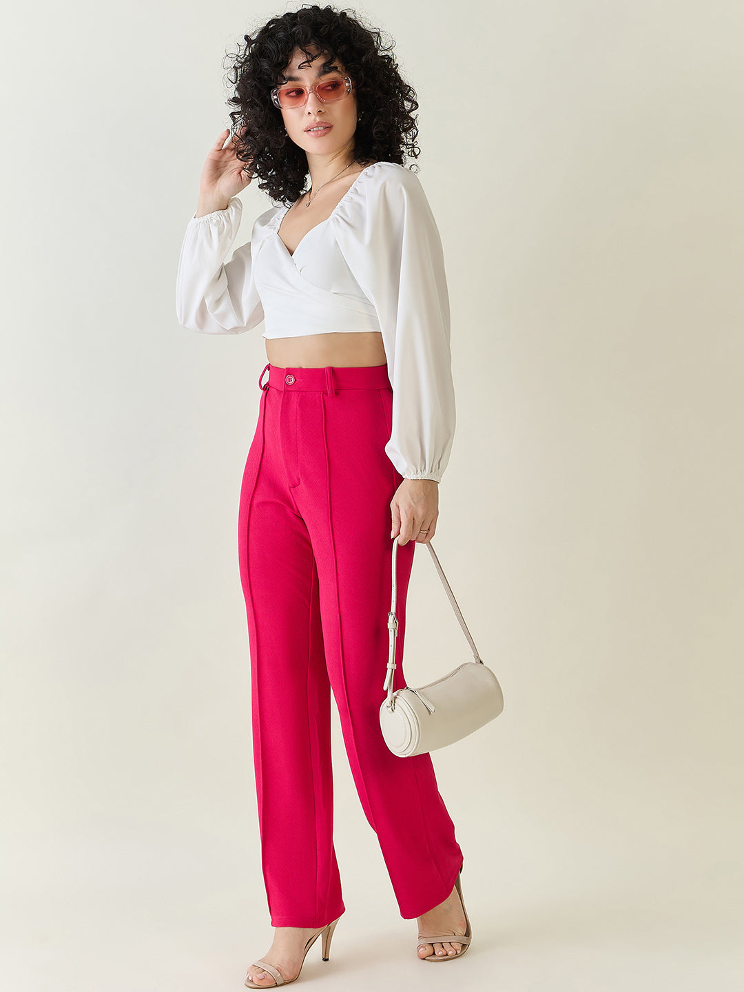 High-Rise Straight Leg Lycra Blend Trousers