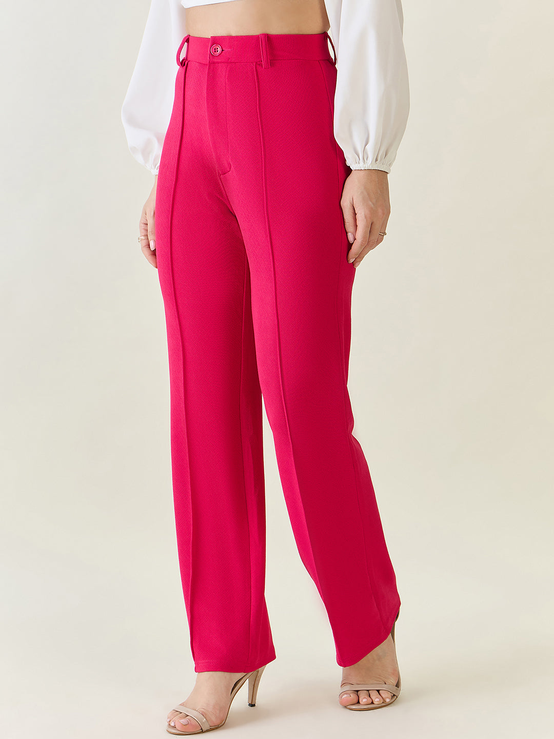 High-Rise Straight Leg Lycra Blend Trousers