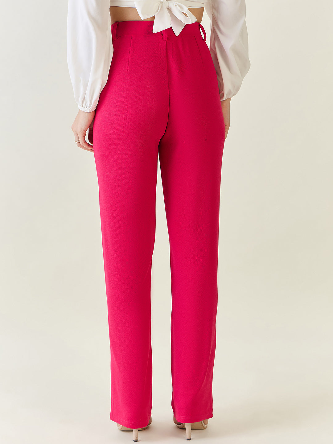 High-Rise Straight Leg Lycra Blend Trousers