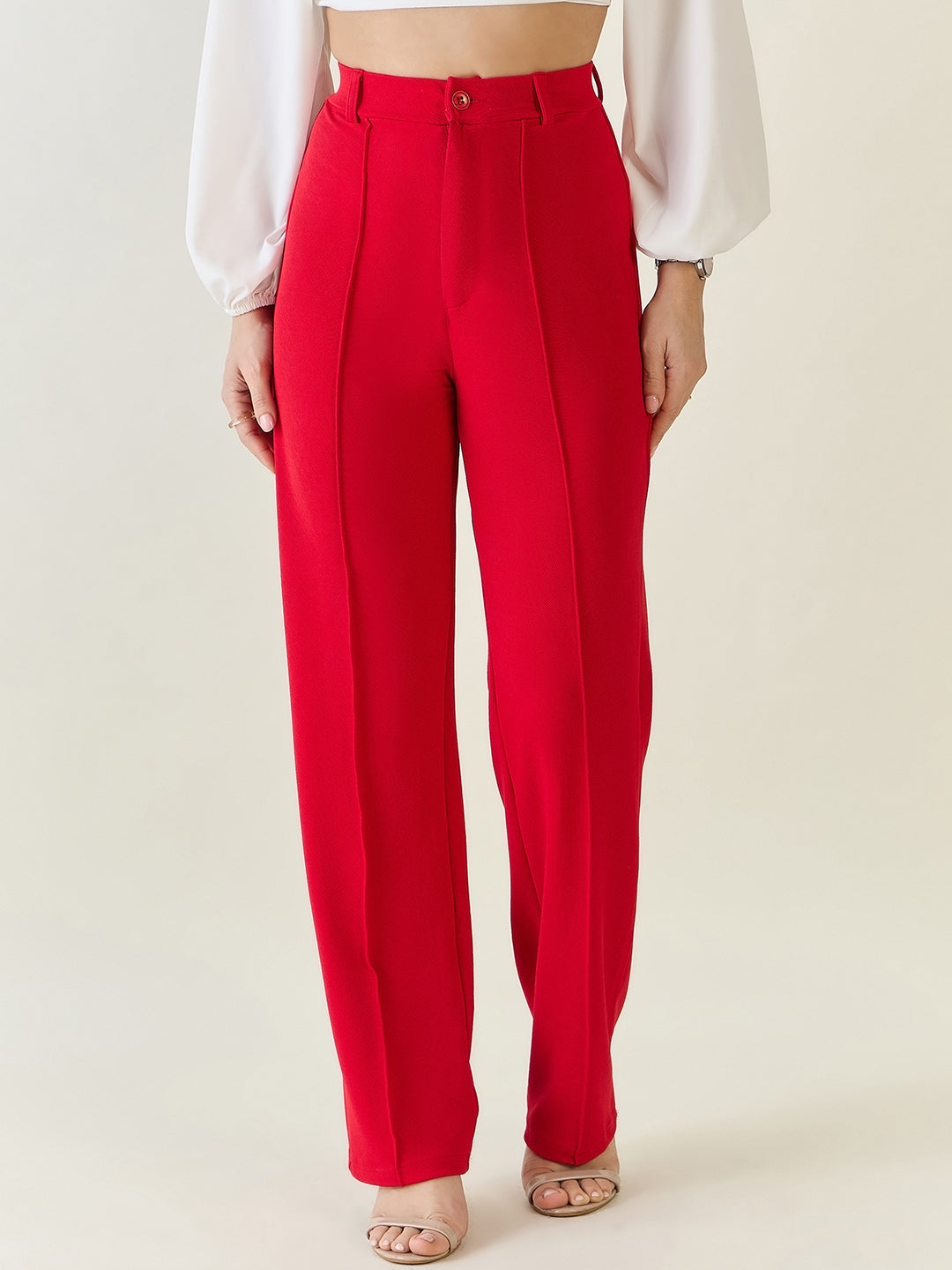 High-Rise Straight Leg Lycra Blend Trousers