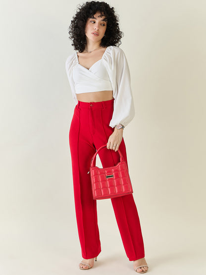 High-Rise Straight Leg Lycra Blend Trousers