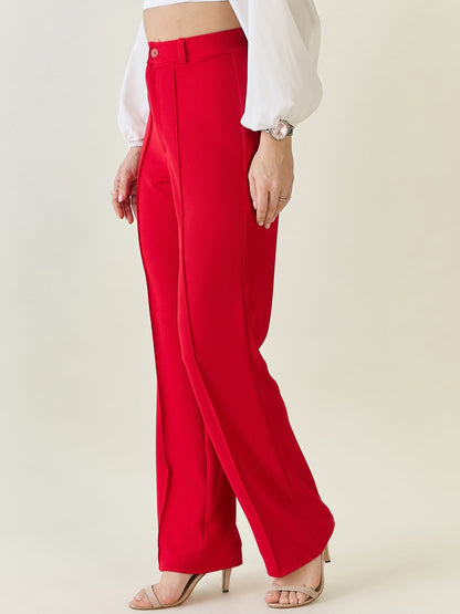 High-Rise Straight Leg Lycra Blend Trousers