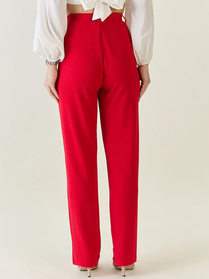 High-Rise Straight Leg Lycra Blend Trousers