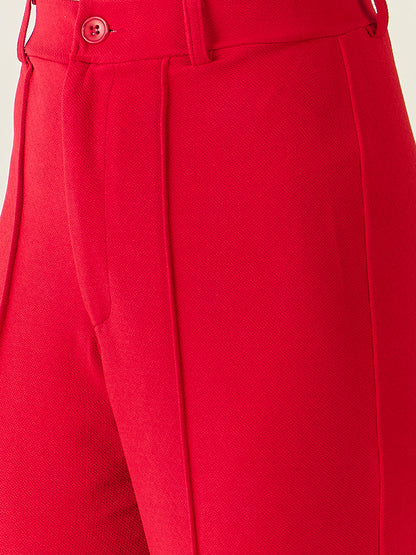 High-Rise Straight Leg Lycra Blend Trousers