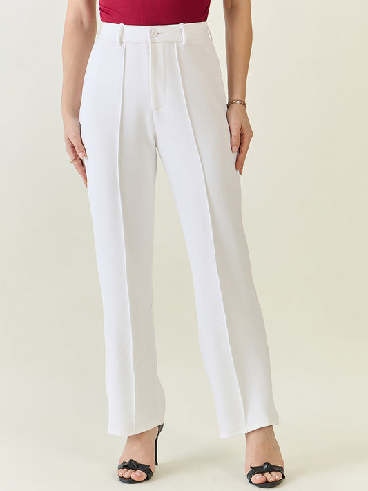 High-Rise Straight Leg Lycra Blend Trousers