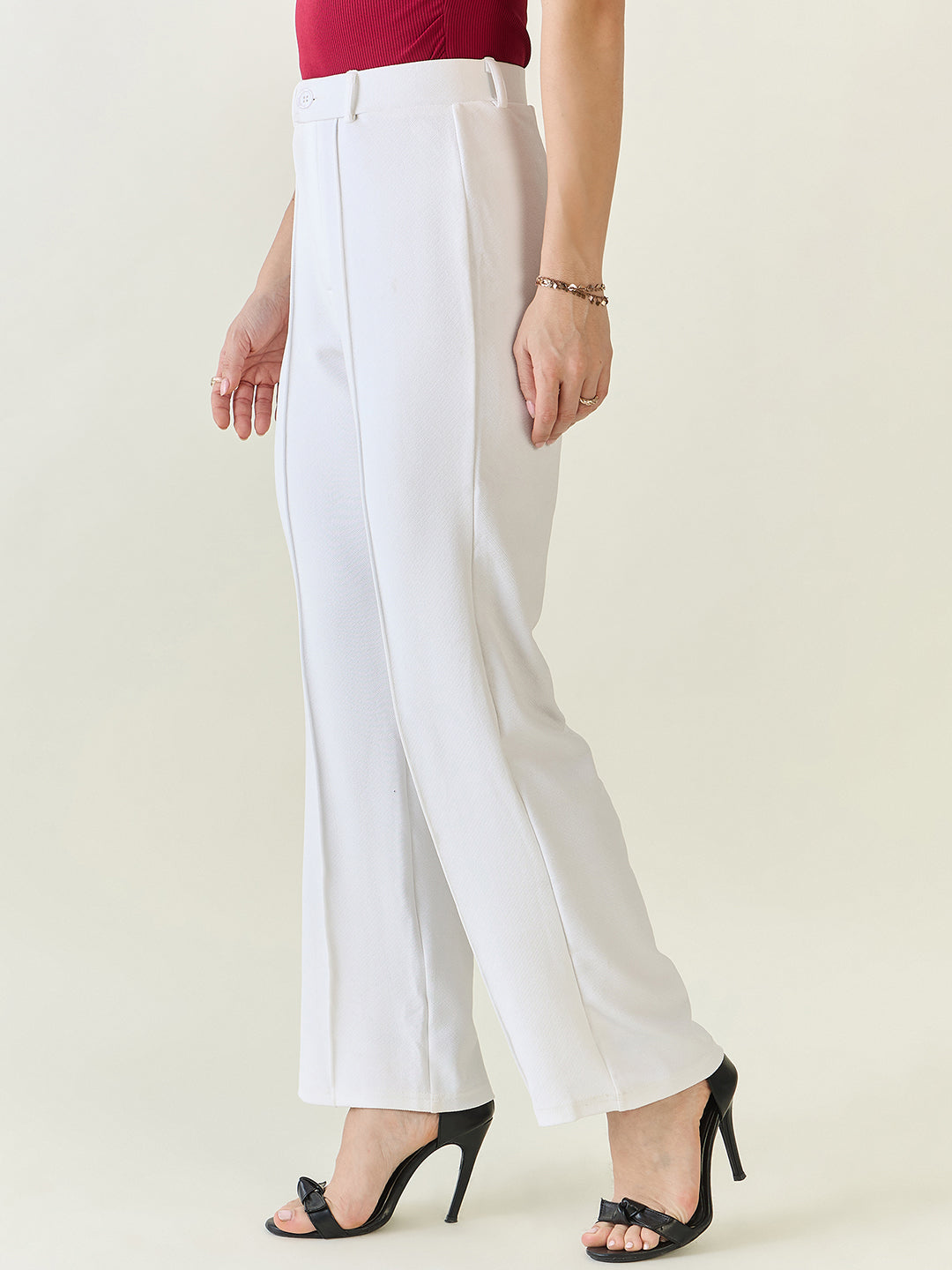 High-Rise Straight Leg Lycra Blend Trousers