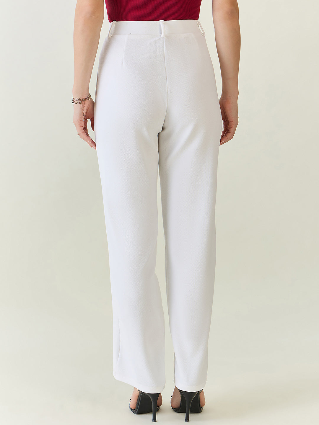 High-Rise Straight Leg Lycra Blend Trousers