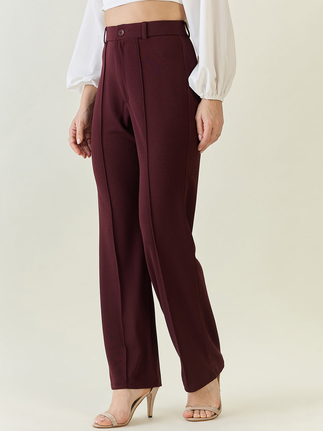 High-Rise Straight Leg Lycra Blend Trousers