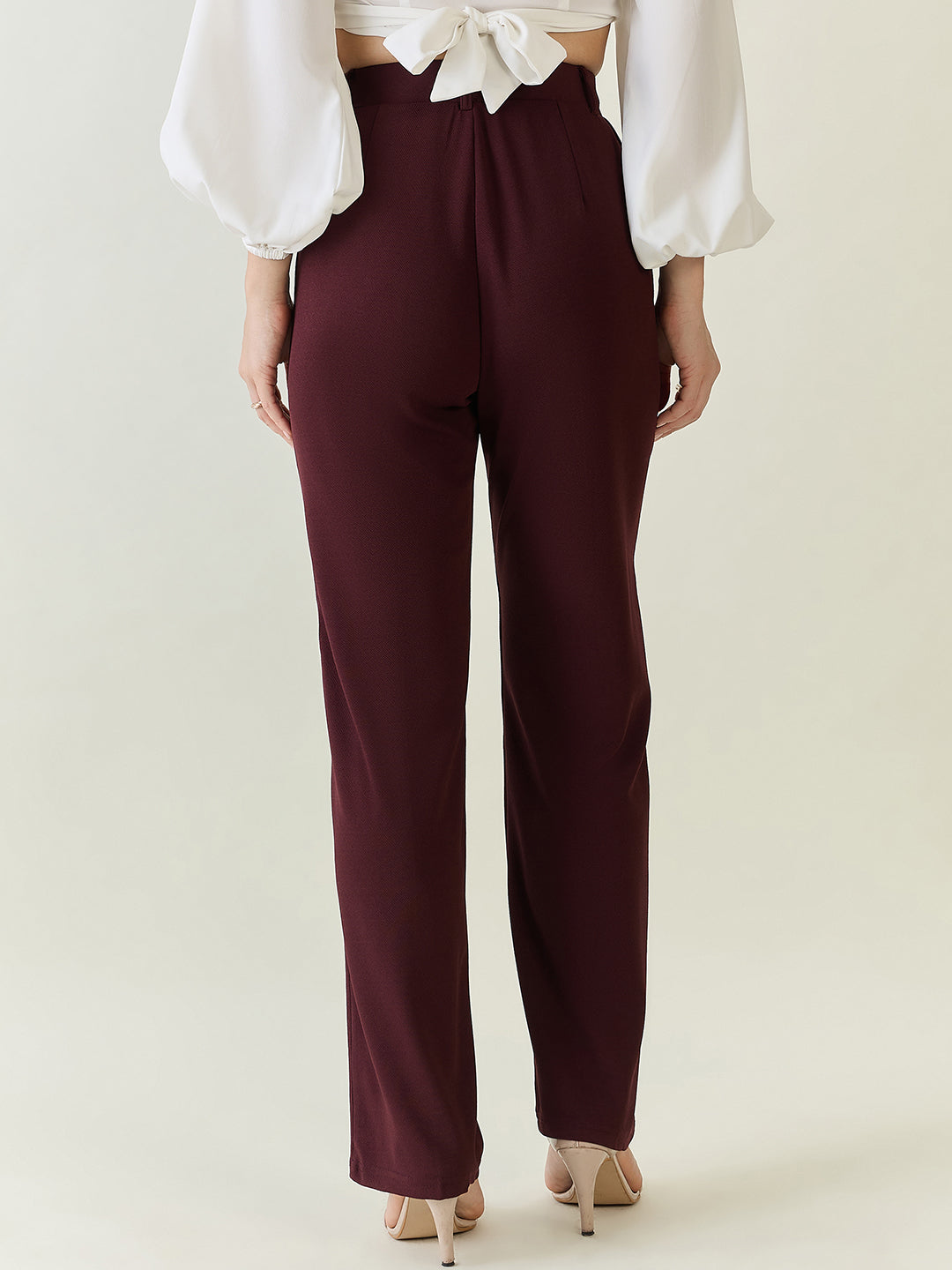 High-Rise Straight Leg Lycra Blend Trousers