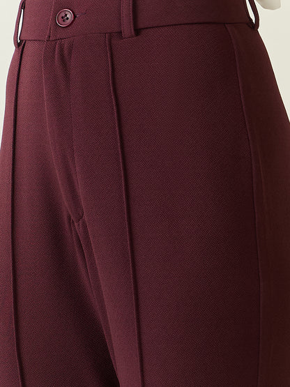High-Rise Straight Leg Lycra Blend Trousers