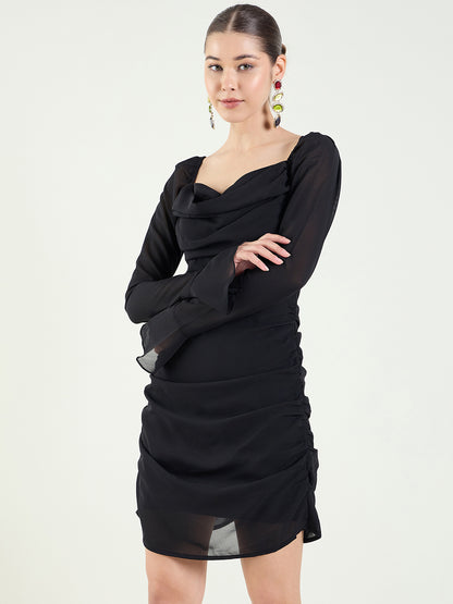 Long Sleeve Ruched Sweetheart Mini Bodycon Dress