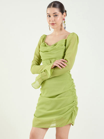 Long Sleeve Ruched Sweetheart Mini Bodycon Dress