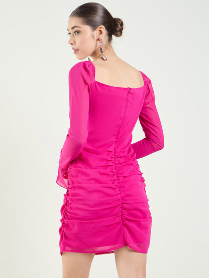 Long Sleeve Ruched Sweetheart Mini Bodycon Dress