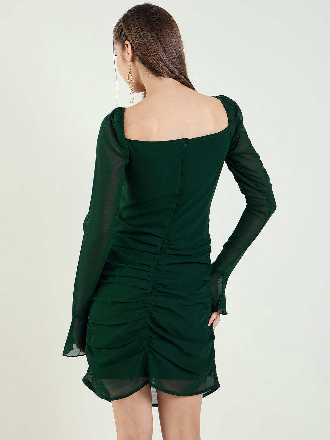 Long Sleeve Ruched Sweetheart Mini Bodycon Dress
