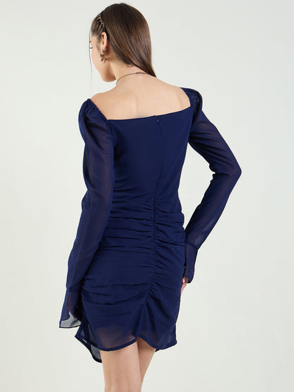 Long Sleeve Ruched Sweetheart Mini Bodycon Dress