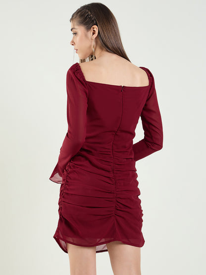 Long Sleeve Ruched Sweetheart Mini Bodycon Dress