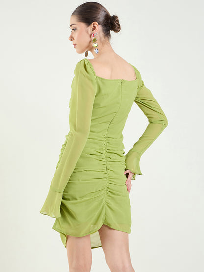 Long Sleeve Ruched Sweetheart Mini Bodycon Dress