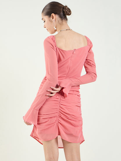 Long Sleeve Ruched Sweetheart Mini Bodycon Dress