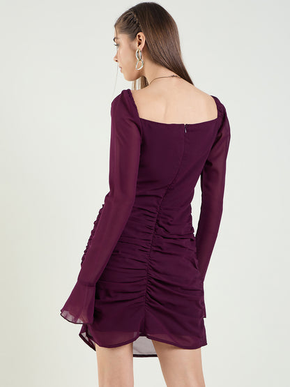 Long Sleeve Ruched Sweetheart Mini Bodycon Dress