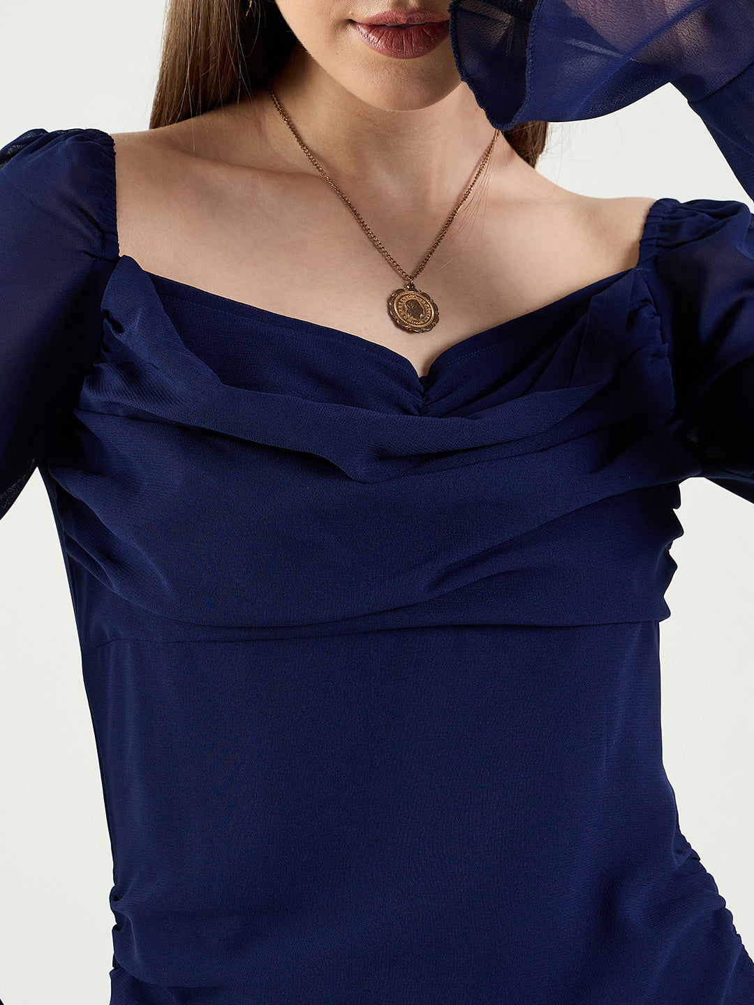 Long Sleeve Ruched Sweetheart Mini Bodycon Dress