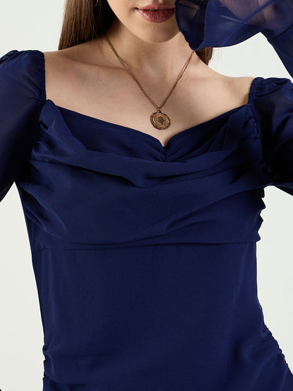 Long Sleeve Ruched Sweetheart Mini Bodycon Dress