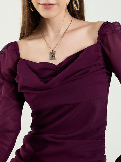 Long Sleeve Ruched Sweetheart Mini Bodycon Dress