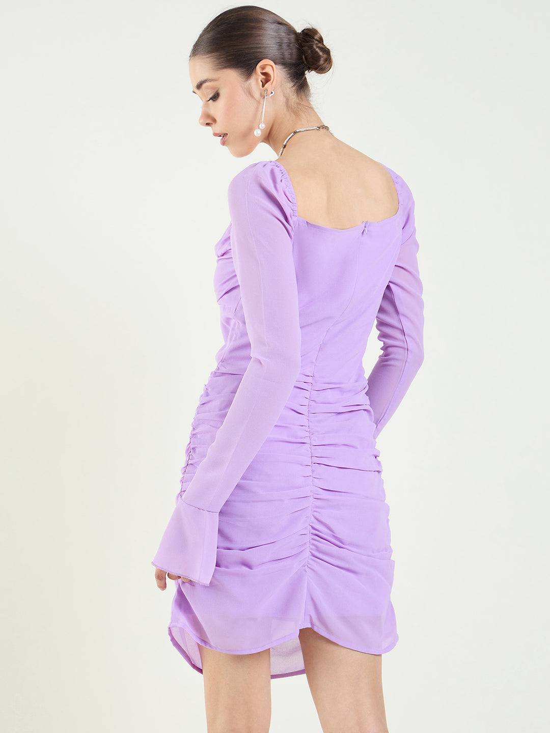 Long Sleeve Ruched Sweetheart Mini Bodycon Dress