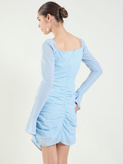 Long Sleeve Ruched Sweetheart Mini Bodycon Dress