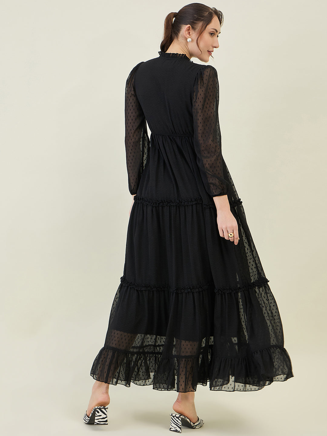 Long Sleeve Ruffled Maxi Dress with Button Detail