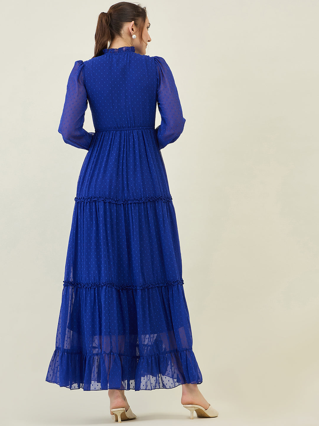 Long Sleeve Ruffled Maxi Dress with Button Detail