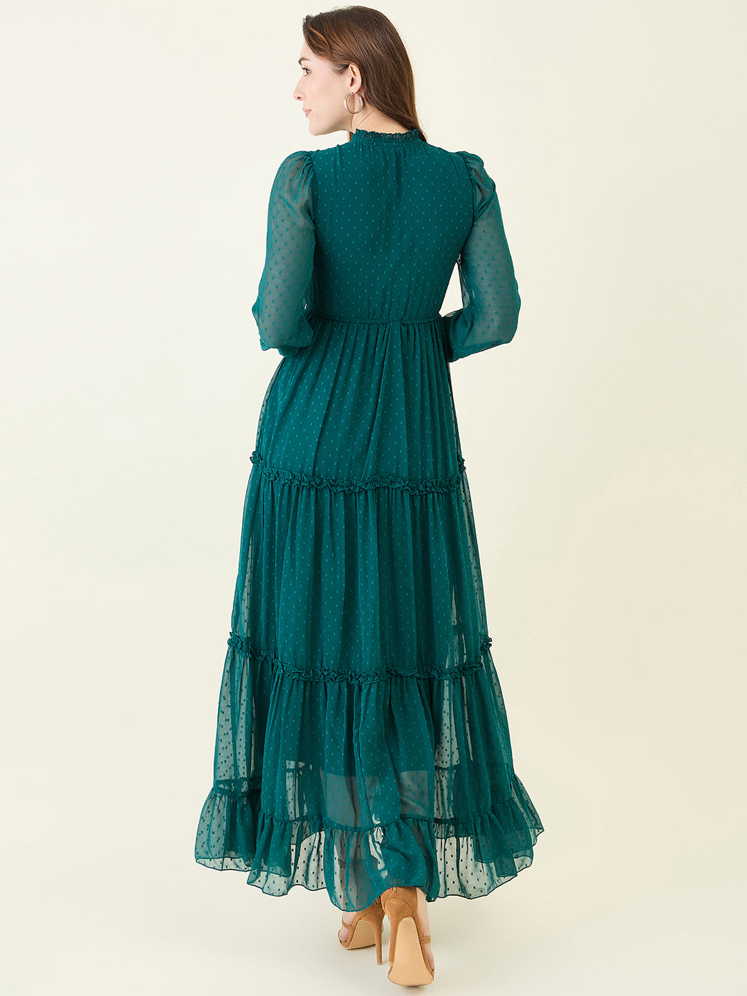 Long Sleeve Ruffled Maxi Dress with Button Detail