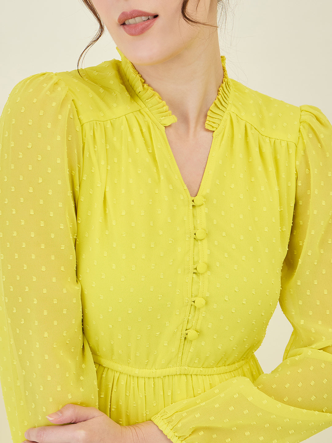 Long Sleeve Ruffled Maxi Dress with Button Detail