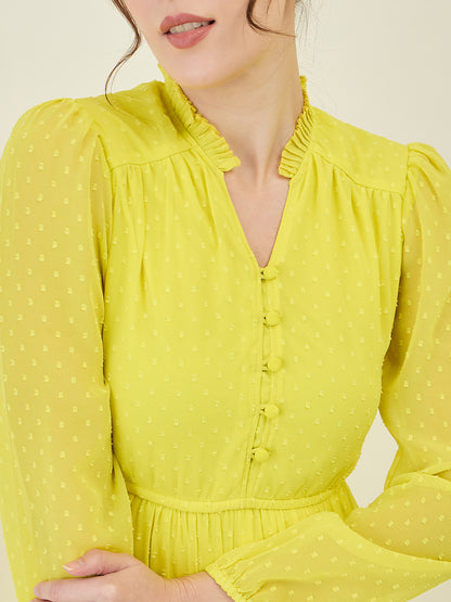 Long Sleeve Ruffled Maxi Dress with Button Detail