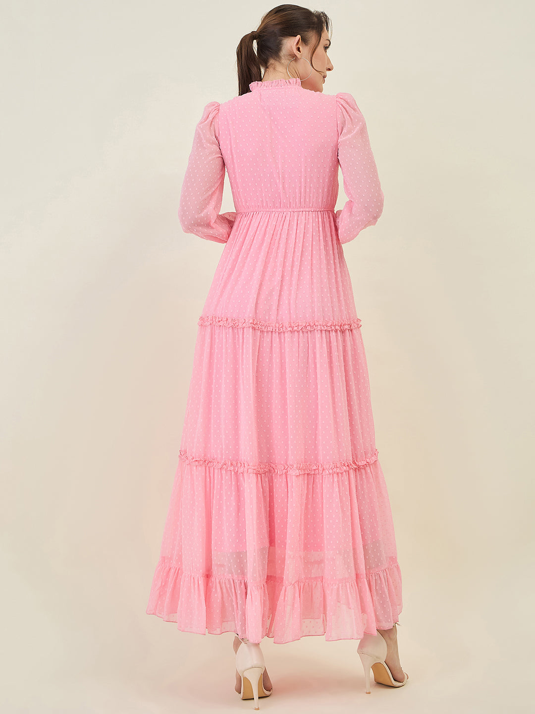 Long Sleeve Ruffled Maxi Dress with Button Detail